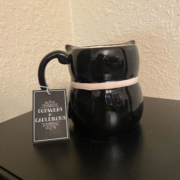 Cobwebs and Cauldrons Halloween Black Cat with Light Pink Bow - Picture 5 of 5